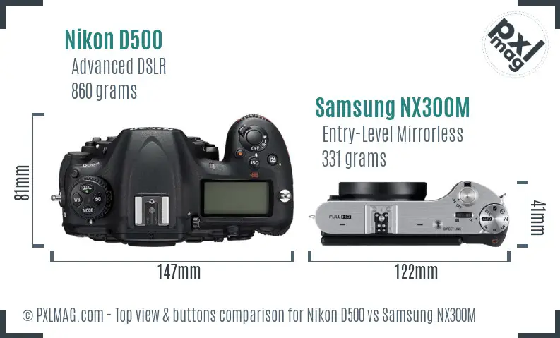 Nikon D500 vs Samsung NX300M top view buttons comparison