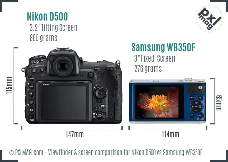Nikon D500 vs Samsung WB350F Screen and Viewfinder comparison