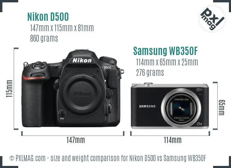 Nikon D500 vs Samsung WB350F size comparison