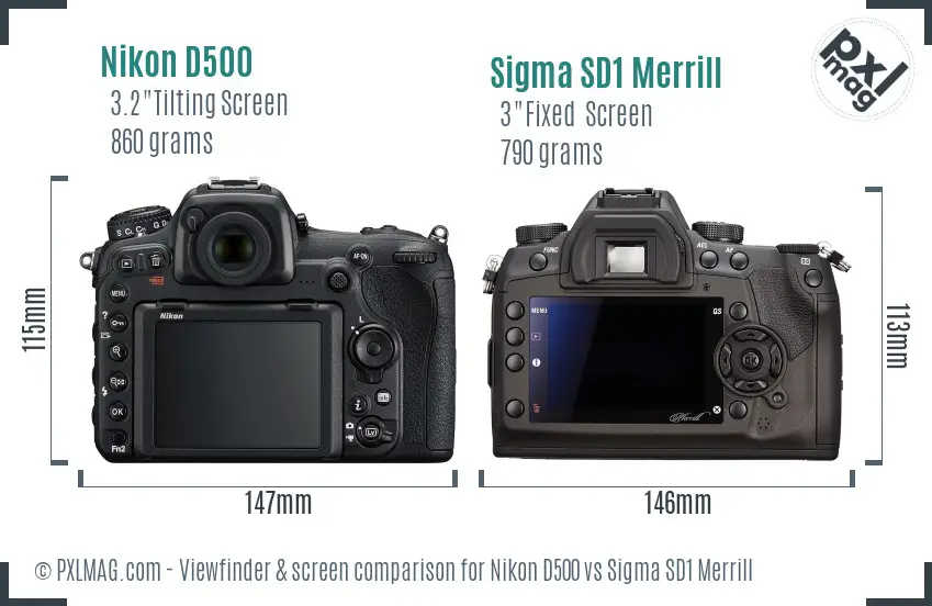 Nikon D500 vs Sigma SD1 Merrill Screen and Viewfinder comparison