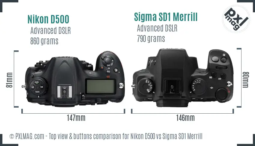 Nikon D500 vs Sigma SD1 Merrill top view buttons comparison
