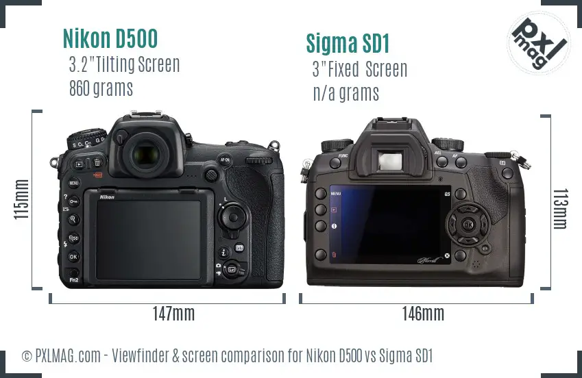 Nikon D500 vs Sigma SD1 Screen and Viewfinder comparison