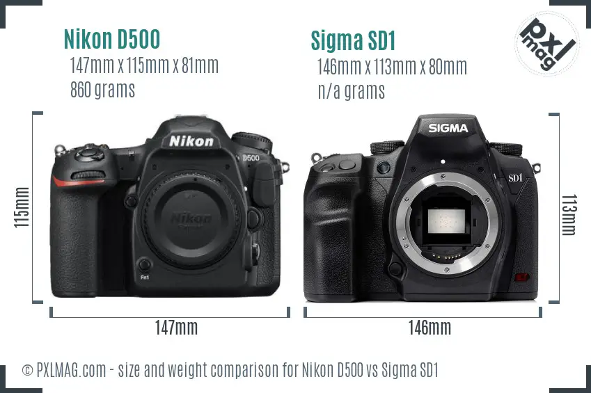 Nikon D500 vs Sigma SD1 size comparison