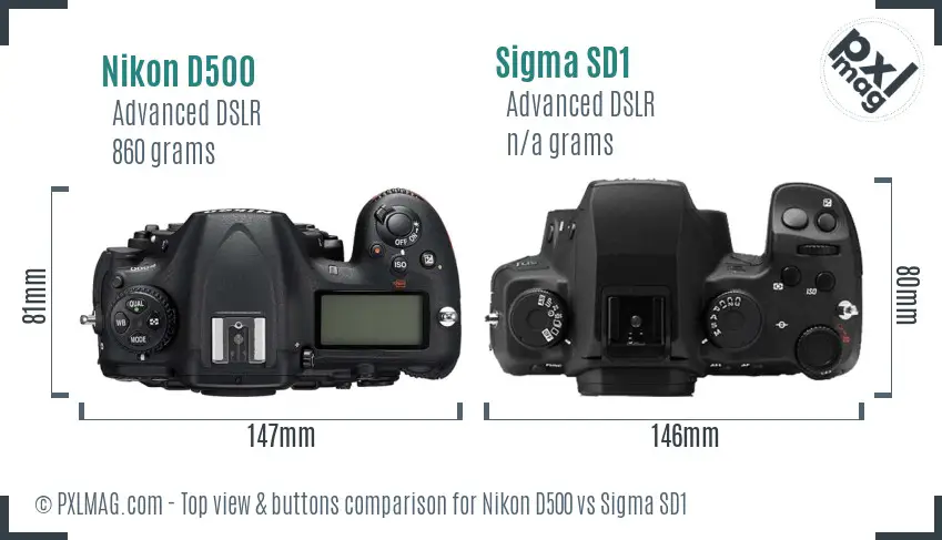 Nikon D500 vs Sigma SD1 top view buttons comparison