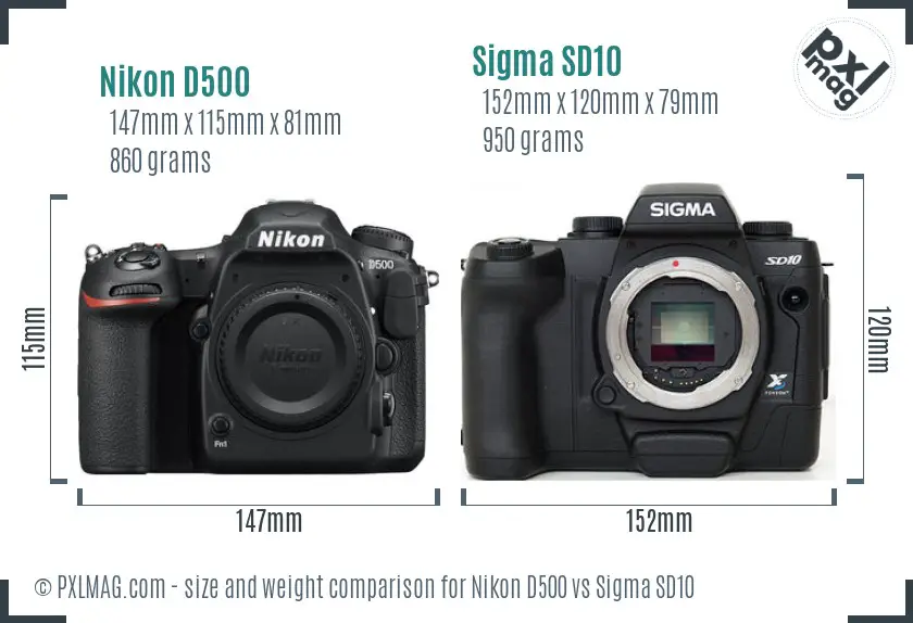 Nikon D500 vs Sigma SD10 size comparison