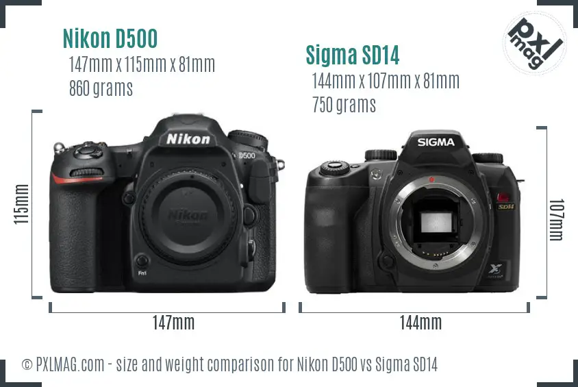 Nikon D500 vs Sigma SD14 size comparison