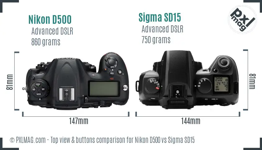 Nikon D500 vs Sigma SD15 top view buttons comparison
