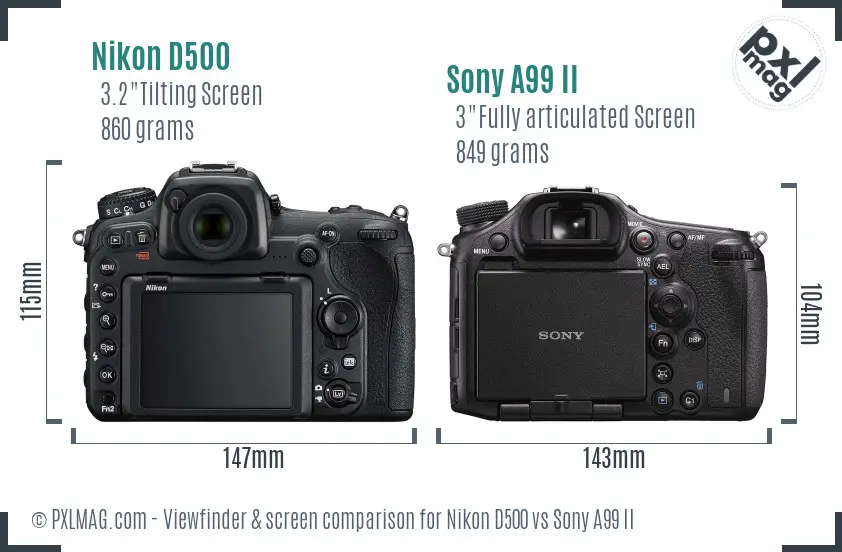 Nikon D500 vs Sony A99 II Screen and Viewfinder comparison
