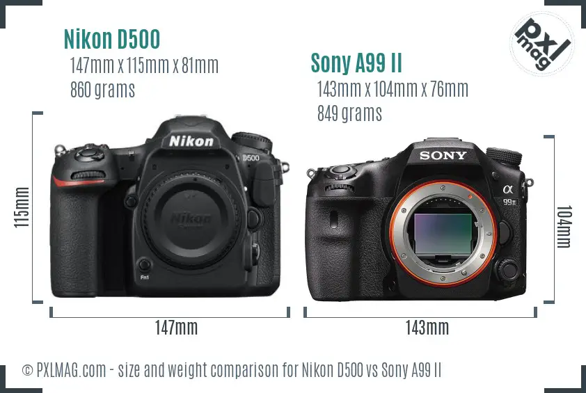 Nikon D500 vs Sony A99 II size comparison