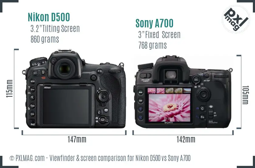 Nikon D500 vs Sony A700 Screen and Viewfinder comparison