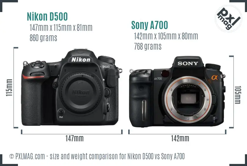 Nikon D500 vs Sony A700 size comparison