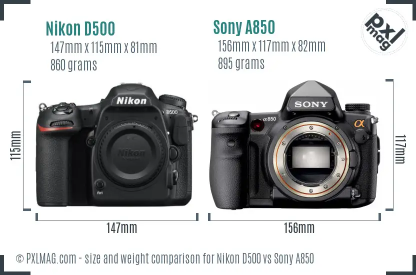 Nikon D500 vs Sony A850 size comparison