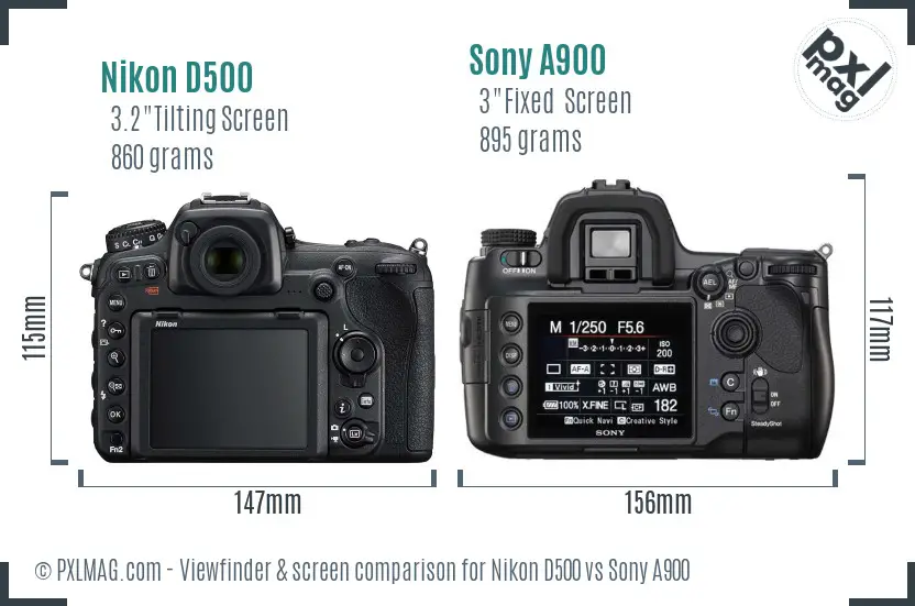 Nikon D500 vs Sony A900 Screen and Viewfinder comparison
