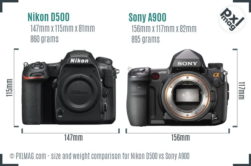 Nikon D500 vs Sony A900 size comparison