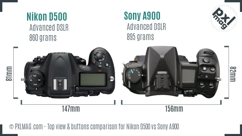 Nikon D500 vs Sony A900 top view buttons comparison
