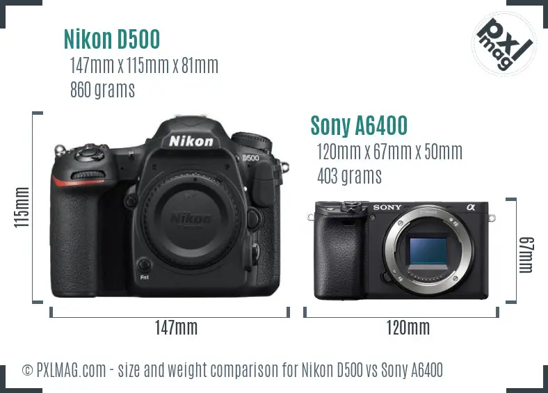 Nikon D500 vs Sony A6400 size comparison Nikon D500 vs Sony A6400 size comparison