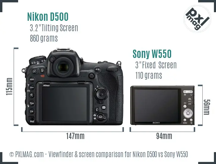 Nikon D500 vs Sony W550 Screen and Viewfinder comparison