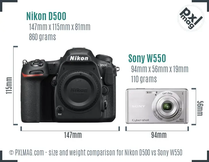 Nikon D500 vs Sony W550 size comparison