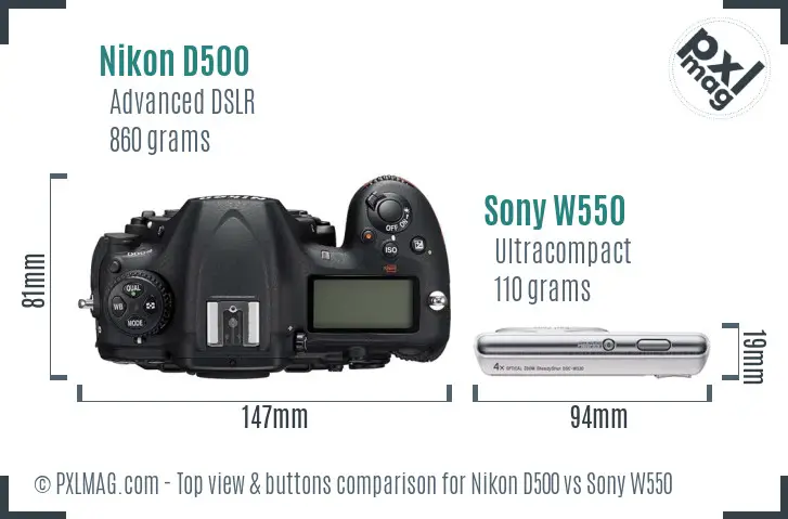 Nikon D500 vs Sony W550 top view buttons comparison