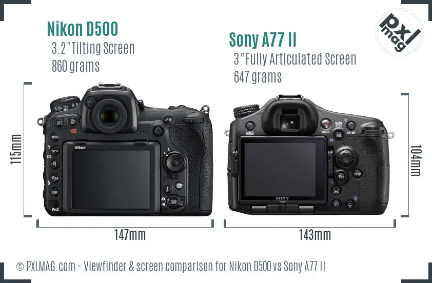 Nikon D500 vs Sony A77 II Screen and Viewfinder comparison