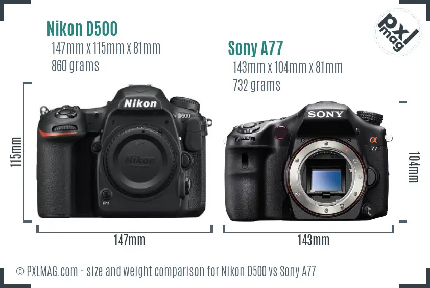 Nikon D500 vs Sony A77 size comparison
