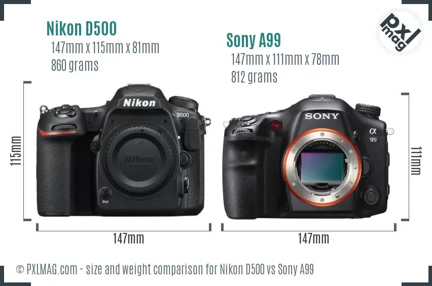 Nikon D500 vs Sony A99 size comparison