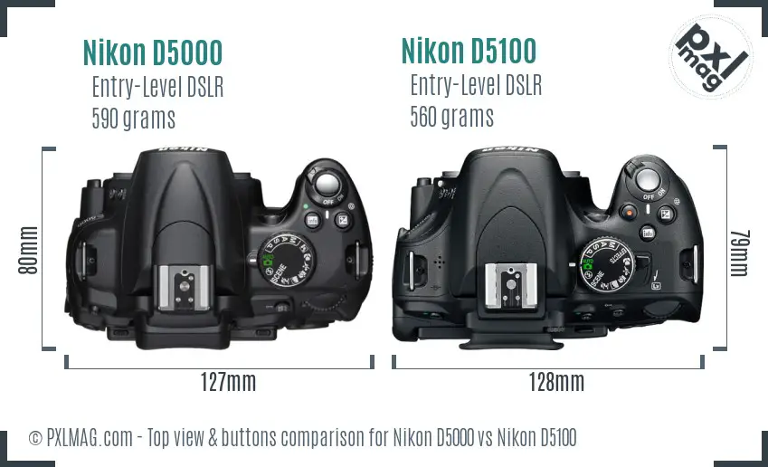 Nikon D5000 vs Nikon D5100 top view buttons comparison
