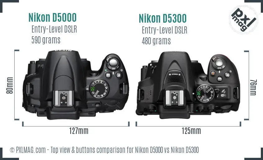 Nikon D5000 vs Nikon D5300 top view buttons comparison