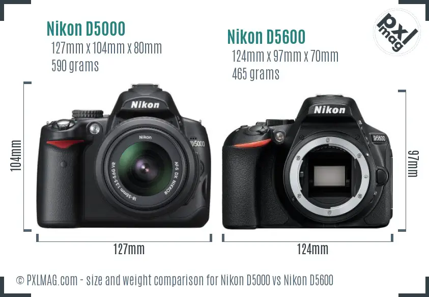 Nikon D5000 vs Nikon D5600 size comparison