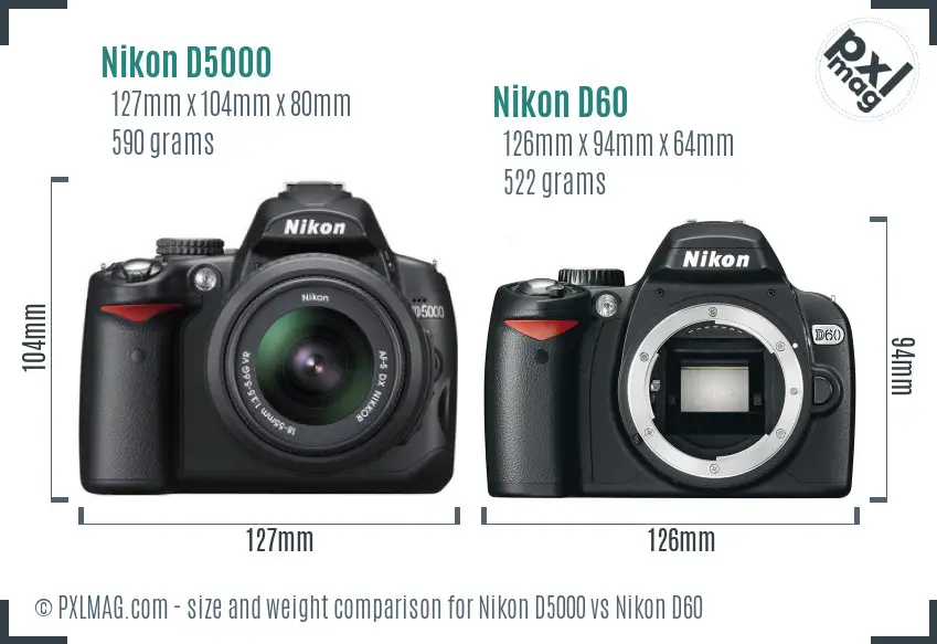 Nikon D5000 vs Nikon D60 size comparison