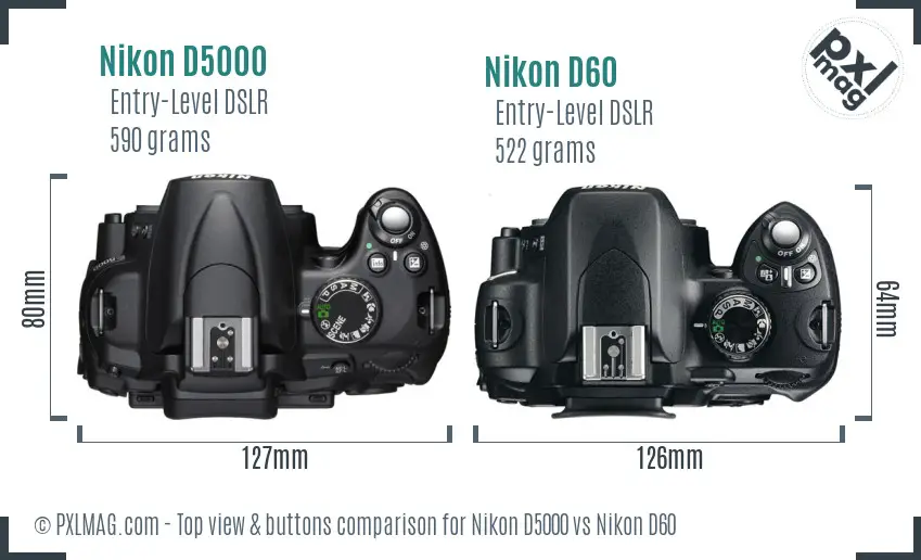Nikon D5000 vs Nikon D60 top view buttons comparison