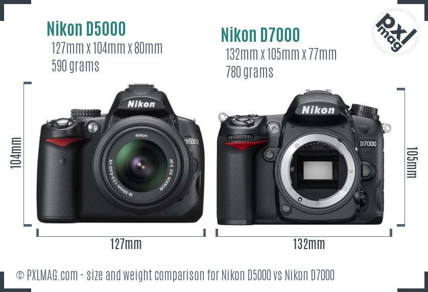 Nikon D5000 vs Nikon D7000 size comparison