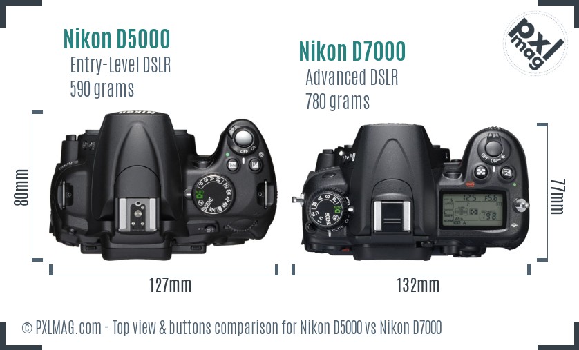 Nikon D5000 vs Nikon D7000 top view buttons comparison