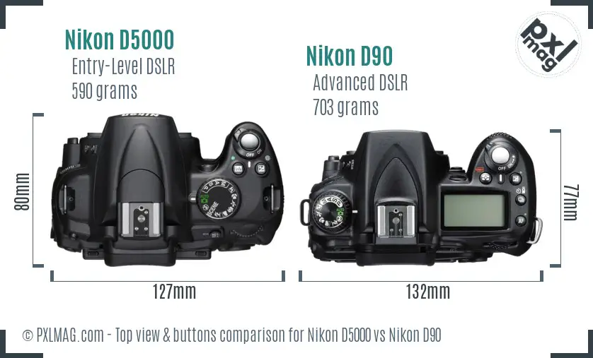 Nikon D5000 vs Nikon D90 top view buttons comparison