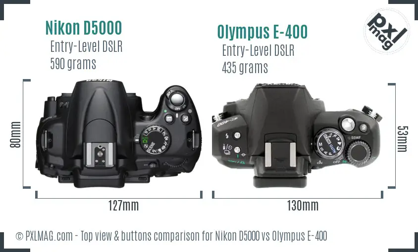 Nikon D5000 vs Olympus E-400 top view buttons comparison