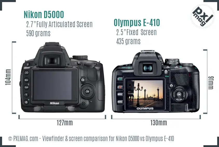 Nikon D5000 vs Olympus E-410 Screen and Viewfinder comparison