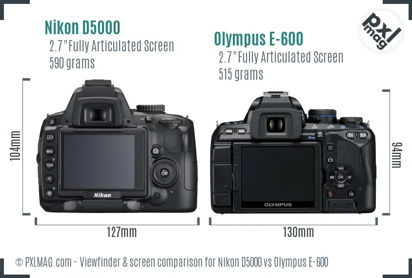 Nikon D5000 vs Olympus E-600 Screen and Viewfinder comparison