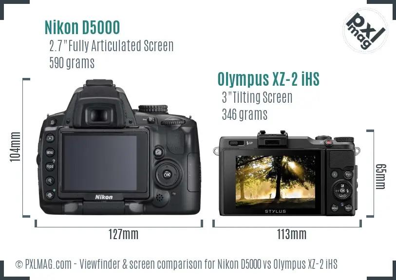 Nikon D5000 vs Olympus XZ-2 iHS Screen and Viewfinder comparison