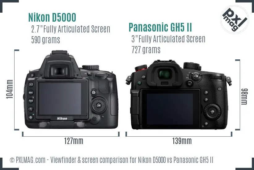 Nikon D5000 vs Panasonic GH5 II Screen and Viewfinder comparison