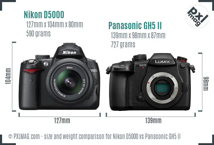 Nikon D5000 vs Panasonic GH5 II size comparison