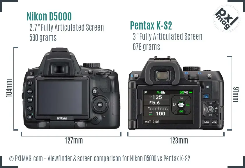 Nikon D5000 vs Pentax K-S2 Screen and Viewfinder comparison