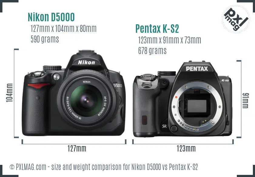 Nikon D5000 vs Pentax K-S2 size comparison