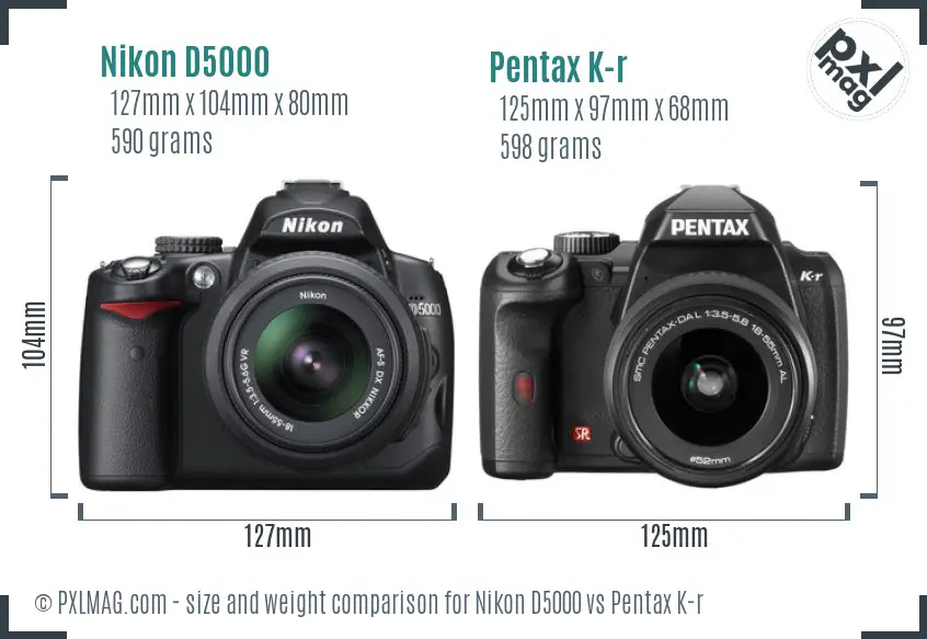 Nikon D5000 vs Pentax K-r size comparison