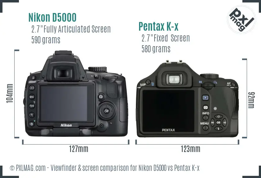Nikon D5000 vs Pentax K-x Screen and Viewfinder comparison