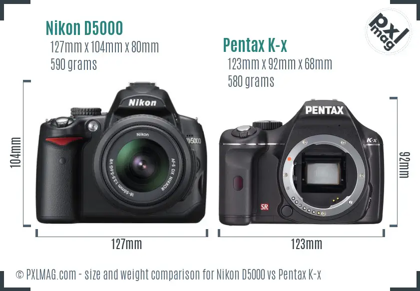Nikon D5000 vs Pentax K-x size comparison