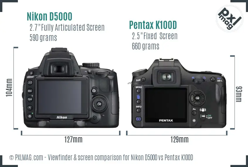 Nikon D5000 vs Pentax K100D Screen and Viewfinder comparison