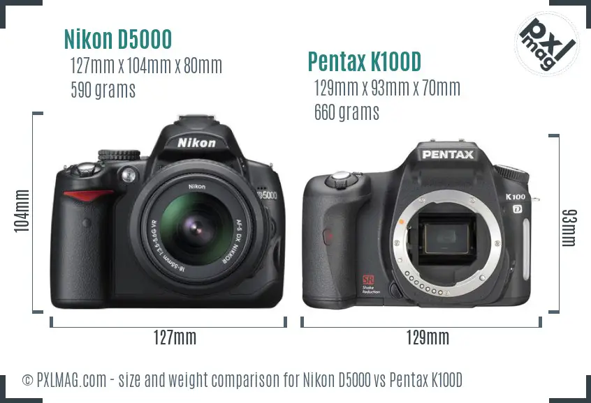 Nikon D5000 vs Pentax K100D size comparison