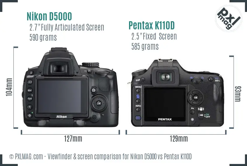 Nikon D5000 vs Pentax K110D Screen and Viewfinder comparison