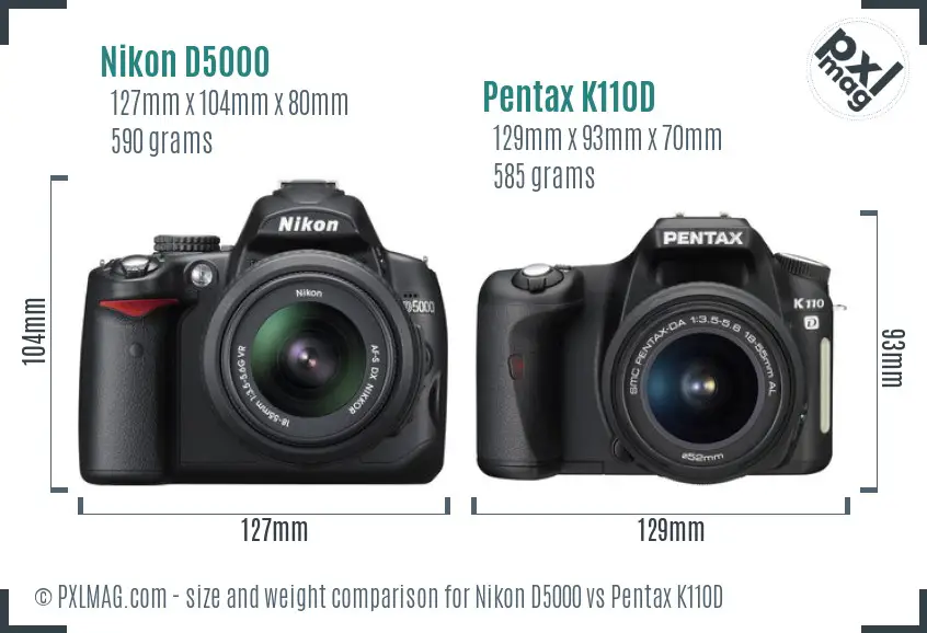 Nikon D5000 vs Pentax K110D size comparison