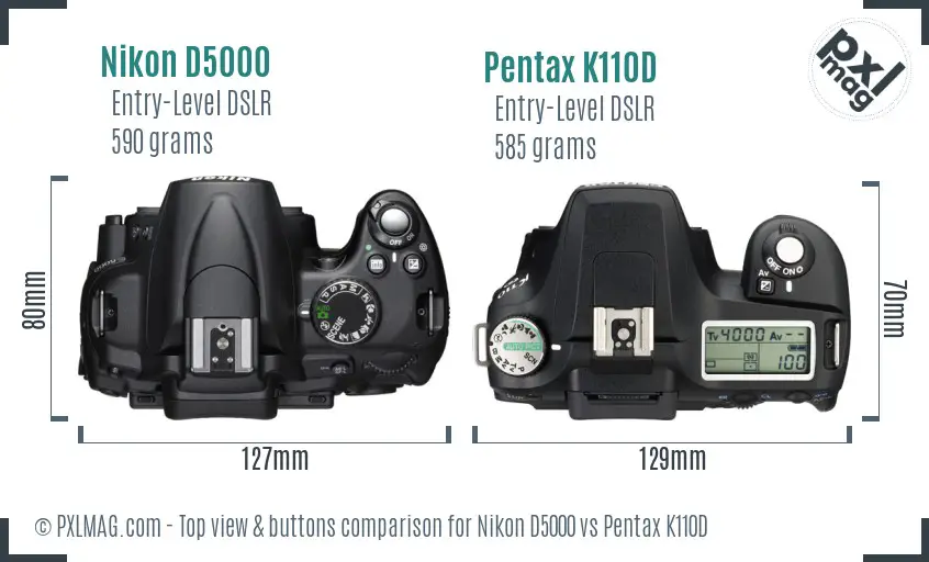 Nikon D5000 vs Pentax K110D top view buttons comparison